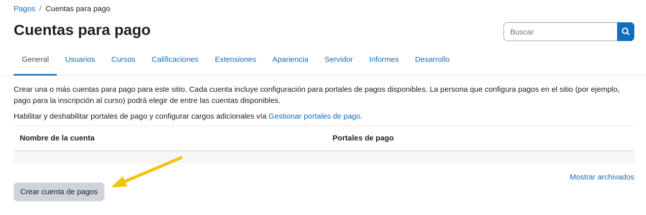 Crear cuenta de pago