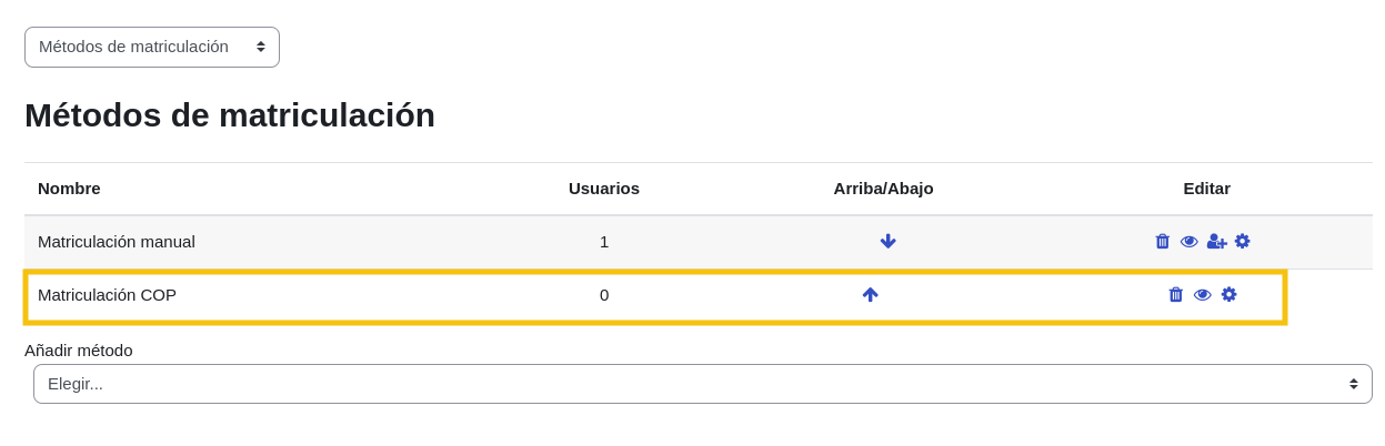 Método de pago de matriculación