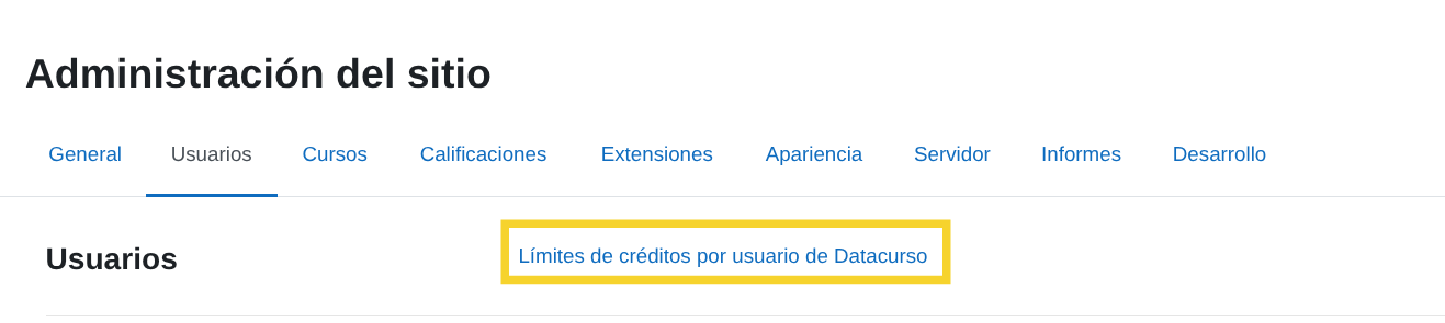 Límites de créditos por usuario de
Datacurso