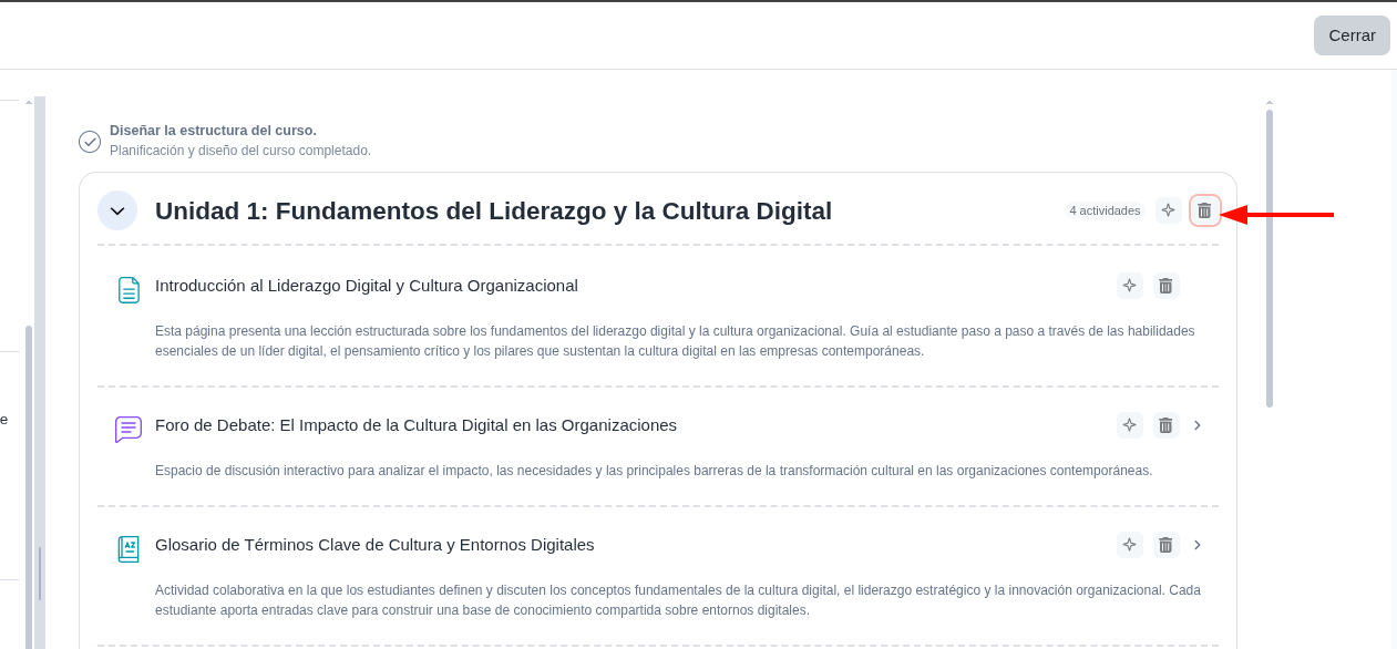 Eliminar modulo o actividad