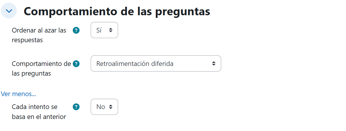 Cuestionario — Ajustes de comportamiento de las preguntas