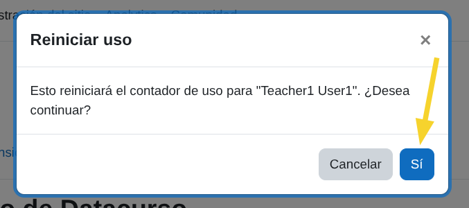 Confirmación reiniciar uso