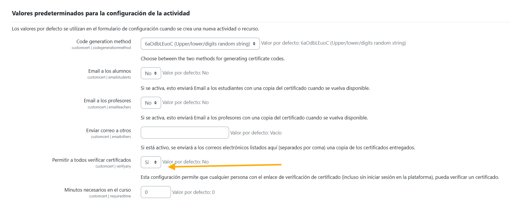 Campo Permitir a todos verificar certificados
