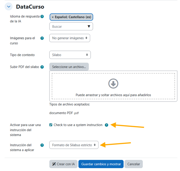 Instrucción del sistema a aplicar