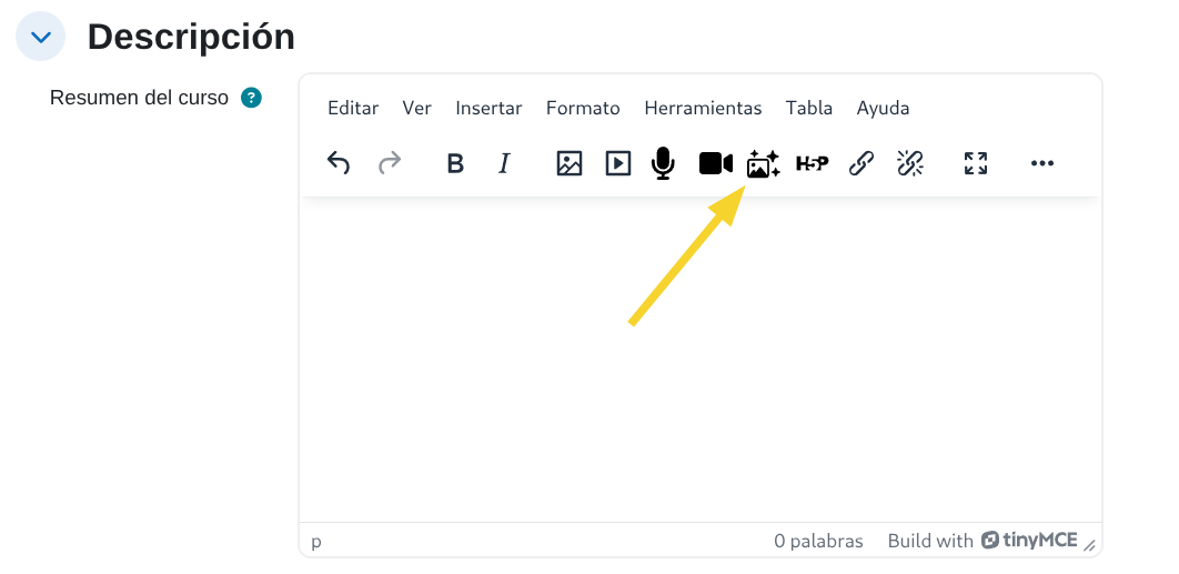 Botón IA imagen en
TinyMCE
