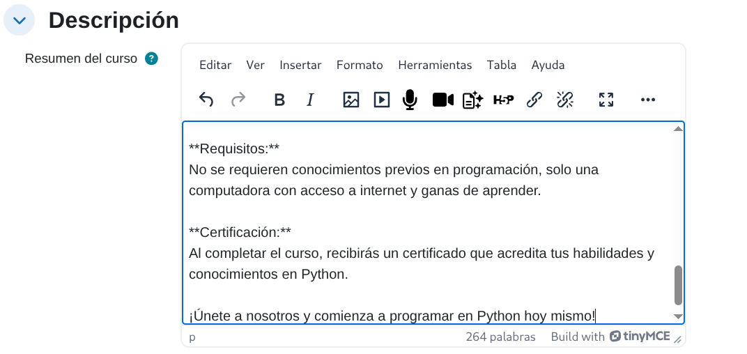Contenido generado insertado en el
editor