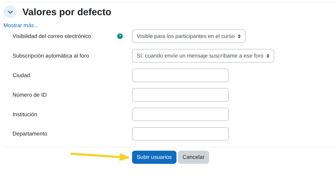 Botón Subir usuarios vista previa