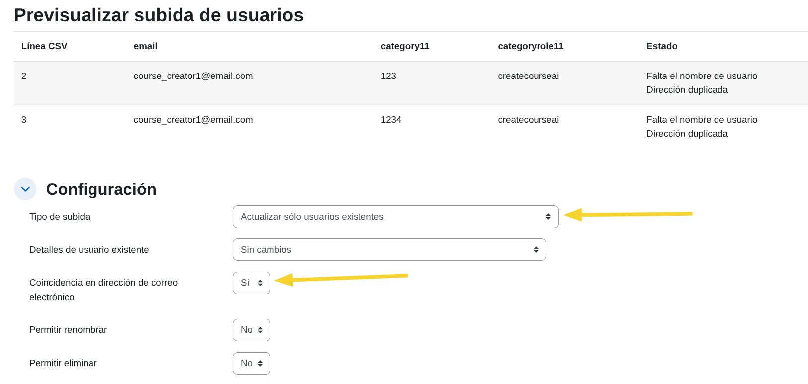 Configuración vista previa subida
usuarios