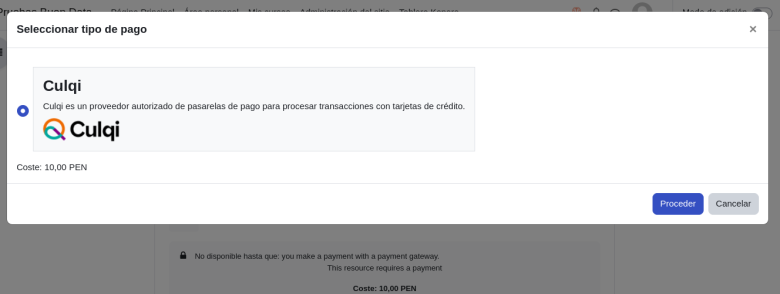 Payment modal for activity